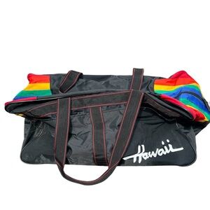 Vintage Large Hawaii Duffle Bag Gym Travel Carry On Tote Black Rainbow Retro